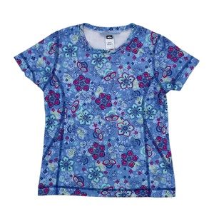 REI Girls Blue Multicolor Floral Short Sleeve Crewneck Active T-Shirt Size XS